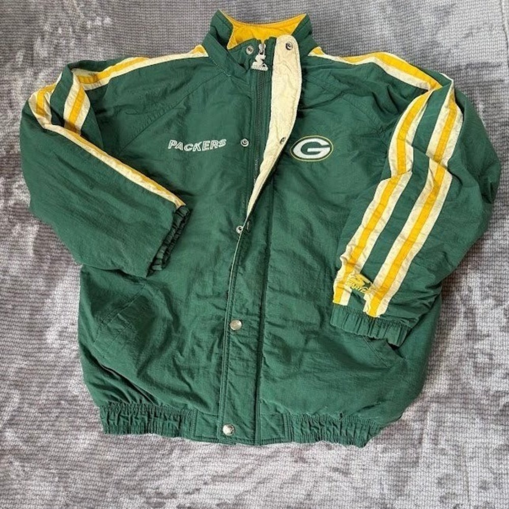 Vintage Green Bay Packers Starter Jacket Mens Green Puffer‎ Coat NFL 90s Large